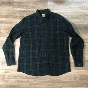 LL Bean Mens Green Scotch Plaid Flannel Shirt Sz Large Button Down Cotton